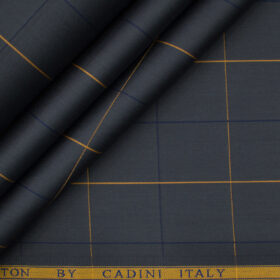 Cadini Men's Giza Cotton Checks 2 Meter Unstitched Shirting Fabric (Dark Grey)