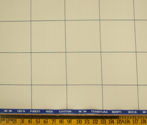 Tessitura Monti Men's Giza Cotton Checks 2 Meter Unstitched Shirting Fabric (Beige & Blue)