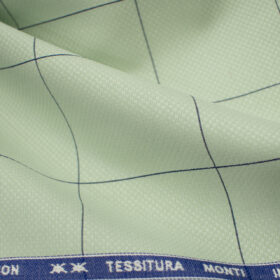 Tessitura Monti Men's Giza Cotton Checks 2 Meter Unstitched Shirting Fabric (Light Green & Blue)