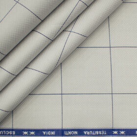 Tessitura Monti Men's Giza Cotton Checks 2 Meter Unstitched Shirting Fabric (Light Grey & Blue)