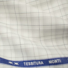 Tessitura Monti Men's Giza Cotton Checks 2 Meter Unstitched Shirting Fabric (White & Grey)