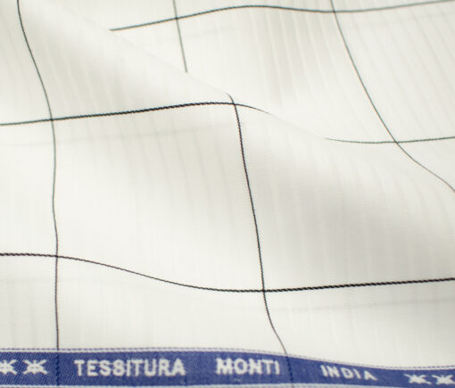 Tessitura Monti Men's Giza Cotton Checks 2 Meter Unstitched Shirting Fabric (White & Black)