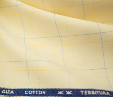 Tessitura Monti Men's Giza Cotton Checks 2 Meter Unstitched Shirting Fabric (Yellow)