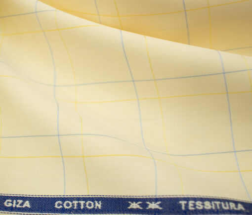 Tessitura Monti Men's Giza Cotton Checks 2 Meter Unstitched Shirting Fabric (Yellow)