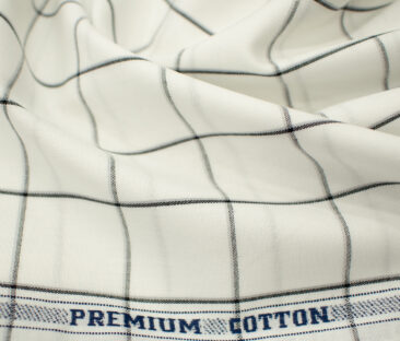 Raymond Men's Premium Cotton Checks 2 Meter Unstitched Shirting Fabric (White & Black)