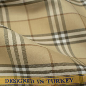 Soktas Men's Giza Cotton Checks 2 Meter Unstitched Shirting Fabric (Beige & Brown)