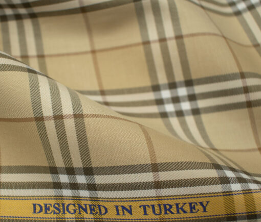 Soktas Men's Giza Cotton Checks 2 Meter Unstitched Shirting Fabric (Beige & Brown)