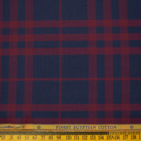 Soktas Men's Giza Cotton Checks 2 Meter Unstitched Shirting Fabric (Dark Royal Blue & Red)