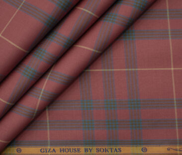 Soktas Men's Giza Cotton Checks 2 Meter Unstitched Shirting Fabric (Rosewood Pink)