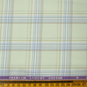 Soktas Men's Giza Cotton Checks 2 Meter Unstitched Shirting Fabric (Light Olive Green)