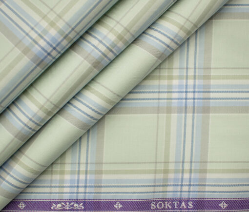 Soktas Men's Giza Cotton Checks 2 Meter Unstitched Shirting Fabric (Light Olive Green)