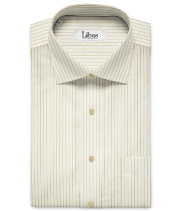 Soktas Men's Giza Cotton Striped 2 Meter Unstitched Shirting Fabric (Milky White & Brown)