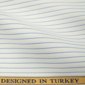 Soktas Men's Giza Cotton Striped 2 Meter Unstitched Shirting Fabric (White & Blue)