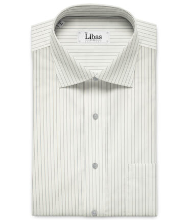Soktas Men's Giza Cotton Striped 2 Meter Unstitched Shirting Fabric (White & Grey)