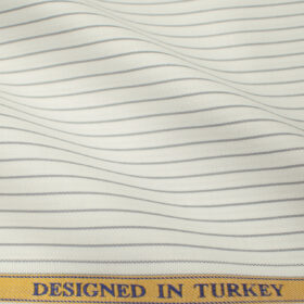 Soktas Men's Giza Cotton Striped 2 Meter Unstitched Shirting Fabric (White & Grey)