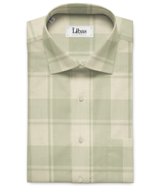 Soktas Men's Giza Cotton Checks Unstitched Shirting Fabric (Beige & Green)