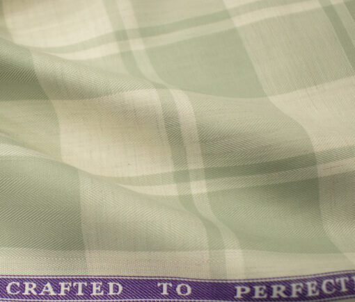 Soktas Men's Giza Cotton Checks 2 Meter Unstitched Shirting Fabric (Beige & Green)