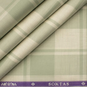 Soktas Men's Giza Cotton Checks 2 Meter Unstitched Shirting Fabric (Beige & Green)