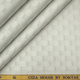 Soktas Men's Giza Cotton Self Design 2 Meter Unstitched Shirting Fabric (Light Grey)