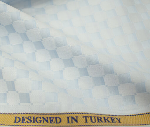 Soktas Men's Giza Cotton Self Design 2 Meter Unstitched Shirting Fabric (Light Sky Blue)