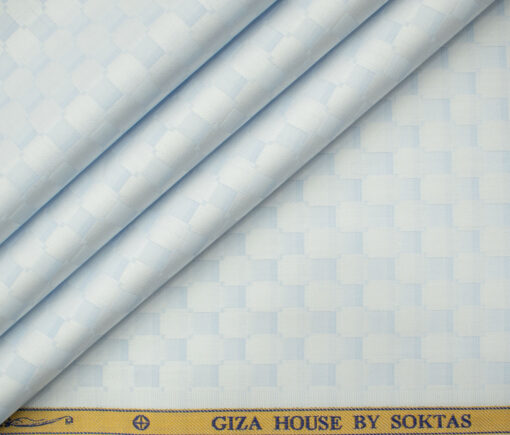 Soktas Men's Giza Cotton Self Design 2 Meter Unstitched Shirting Fabric (Light Sky Blue)