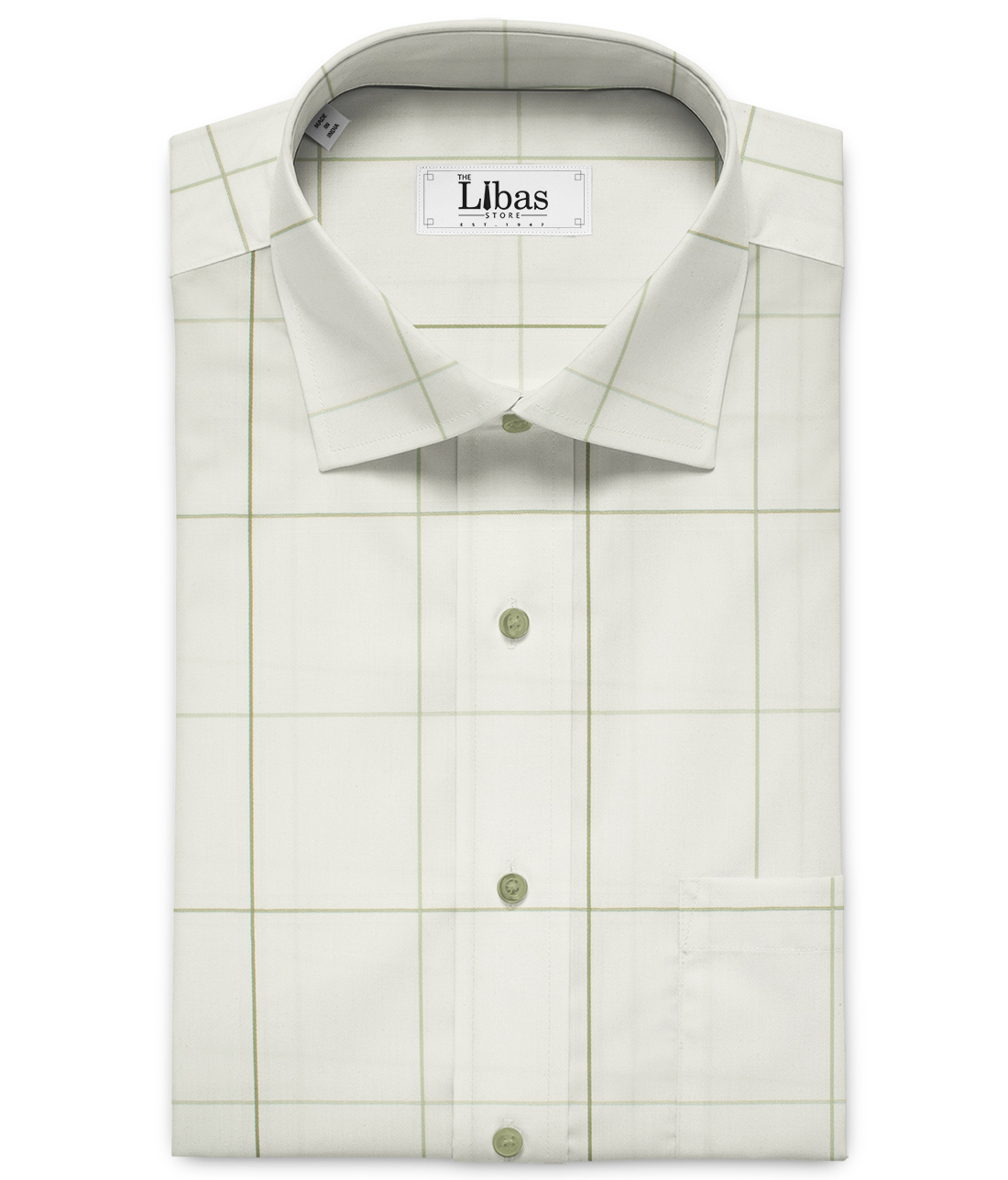 Soktas Men's Giza Cotton Checks 2 Meter Unstitched Shirting Fabric (White & Green)