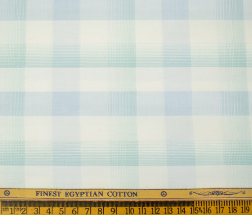 Soktas Men's Giza Cotton Checks 2 Meter Unstitched Shirting Fabric (White & Mint Green)