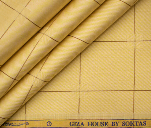 Soktas Men's Giza Cotton Checks 2 Meter Unstitched Shirting Fabric (Yellow)