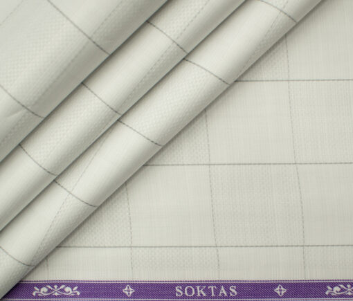 Soktas Men's Giza Cotton Checks 2 Meter Unstitched Shirting Fabric (Very Light Grey)