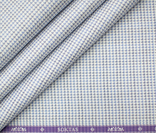 Soktas Men's Giza Cotton Structured 2 Meter Unstitched Shirting Fabric (White & Blue)