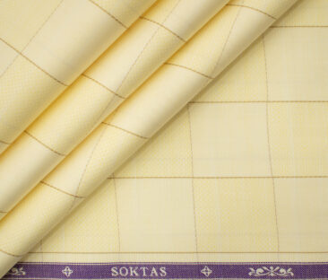 Soktas Men's Giza Cotton Checks Unstitched Shirting Fabric (Yellow)