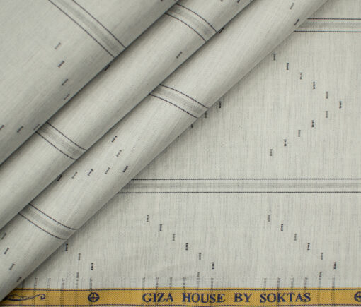 Soktas Men's Giza Cotton Striped 2 Meter Unstitched Shirting Fabric (Light Grey)