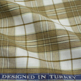 Soktas Men's Giza Cotton Checks 2 Meter Unstitched Shirting Fabric (White & Brown)