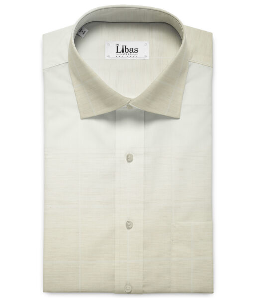 Soktas Men's Giza Cotton Checks 2 Meter Unstitched Shirting Fabric (Beige & White)