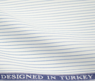 Soktas Men's Giza Cotton Striped 2 Meter Unstitched Shirting Fabric (White & Blue)