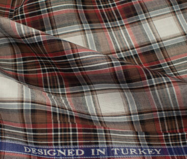 Soktas Men's Giza Cotton Checks Unstitched Shirting Fabric (Brown & Red)