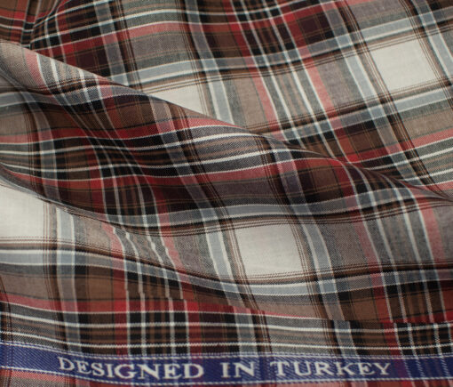 Soktas Men's Giza Cotton Checks 2 Meter Unstitched Shirting Fabric (Brown & Red)