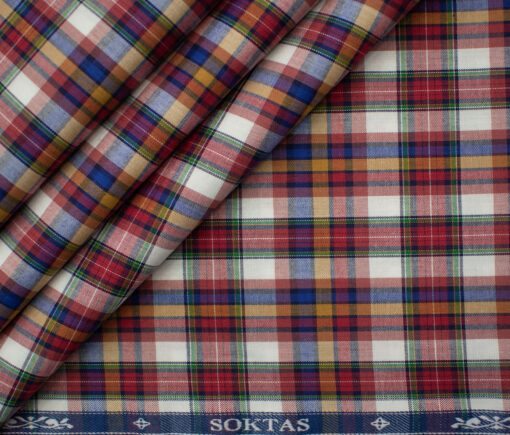 Soktas Men's Giza Cotton Checks 2 Meter Unstitched Shirting Fabric (Multi)