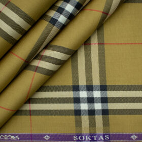 Soktas Men's Giza Cotton Checks 2 Meter Unstitched Shirting Fabric (Mustard Yellow)