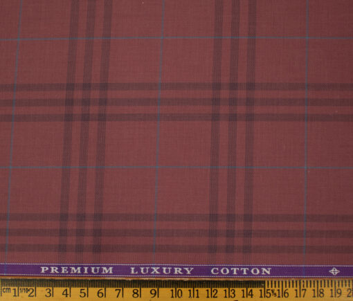 Soktas Men's Giza Cotton Checks 2 Meter Unstitched Shirting Fabric (Rosewood Pink)