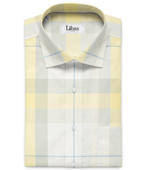 Soktas Men's Giza Cotton Checks Unstitched Shirting Fabric (White & Yellow)