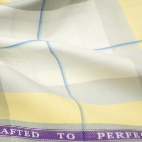 Soktas Men's Giza Cotton Checks 2 Meter Unstitched Shirting Fabric (White & Yellow)