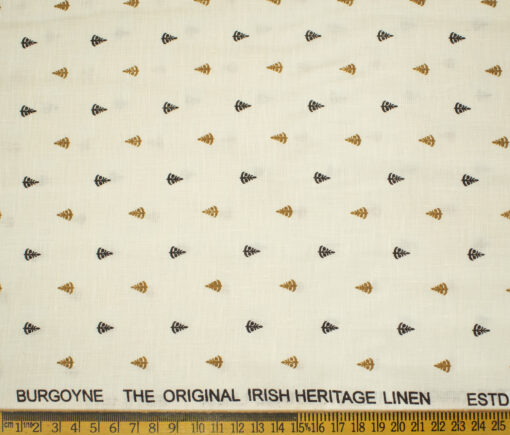 Burgoyne Men's Irish Linen 60 LEA Printed 2.25 Meter Unstitched Shirting Fabric (Cream & Brown)