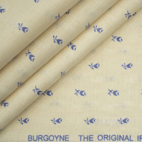 Burgoyne Men's Irish Linen 60 LEA Printed 2.25 Meter Unstitched Shirting Fabric (Cream & Blue)
