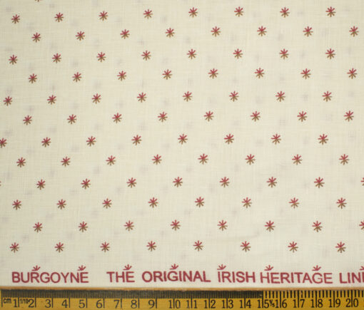 Burgoyne Men's Irish Linen 60 LEA Printed 2.25 Meter Unstitched Shirting Fabric (Cream & Red)