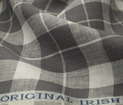 Burgoyne Men's Irish Linen 60 LEA Checks 2.25 Meter Unstitched Shirting Fabric (White & Purple)