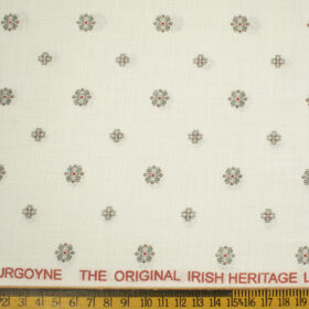 Burgoyne Men's Irish Linen 60 LEA Printed 2.25 Meter Unstitched Shirting Fabric (Milky White & Grey)