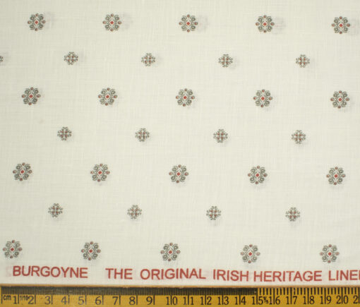 Burgoyne Men's Irish Linen 60 LEA Printed 2.25 Meter Unstitched Shirting Fabric (Milky White & Grey)