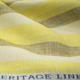 Burgoyne Men's Irish Linen 60 LEA Striped 2.25 Meter Unstitched Shirting Fabric (Milky White & Yellow)