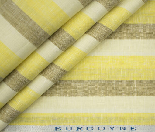 Burgoyne Men's Irish Linen 60 LEA Striped 2.25 Meter Unstitched Shirting Fabric (Milky White & Yellow)